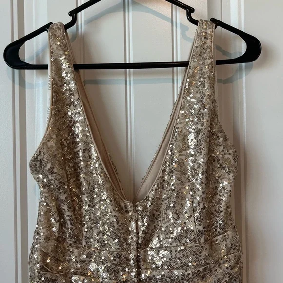 David's Bridal Champagne Sequin Dress Sleeveless Long - Picture 6 of 6